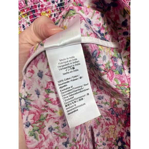 NWT J. Crew Tall Small Puff Sleeve Smocked Waist Midi Dress Pink Floral Fields - Picture 8 of 11